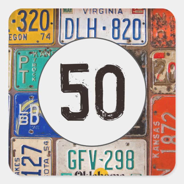 Rusty License Plates for 50th Birthday Square Sticker (Front)