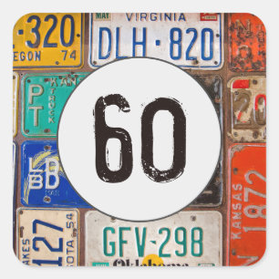 Rusty License Plates for 60th Birthday Square Sticker