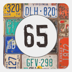 Rusty License Plates for 65th Birthday Square Sticker