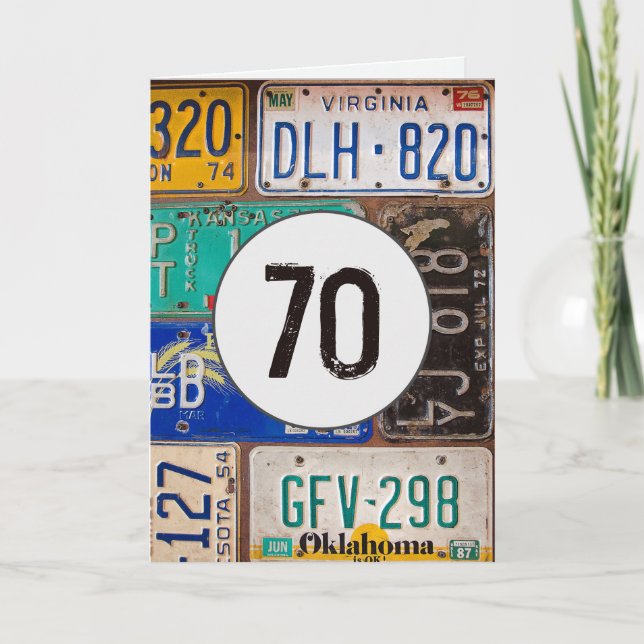 Rusty License Plates for 70th Birthday Card (Front)
