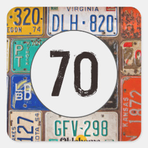 Rusty License Plates for 70th Birthday Square Sticker