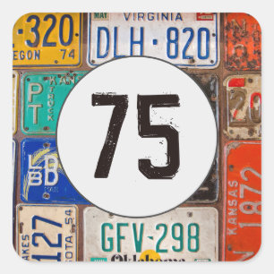 Rusty License Plates for 75th Birthday Square Sticker