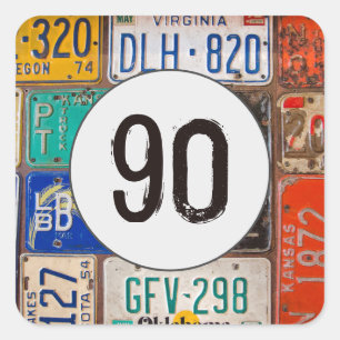 Rusty License Plates for 90th Birthday Square Sticker