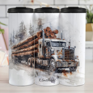 Rusty Log Truck Snowy Scene Thermal Tumbler