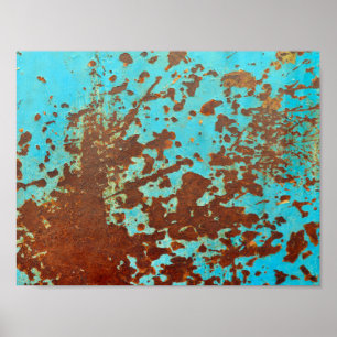 rusty metal plate blue grunge sheet rust poster