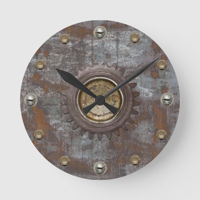 Rusty Metal Steampunk Vintage Old Round Clock (Front)
