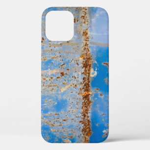 Rusty metal texture, blue scratchy decor. iPhone 12 case