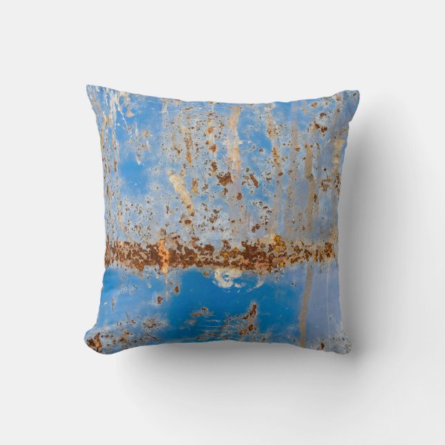Rusty metal texture, blue scratchy decor. cushion (Front)