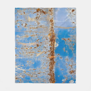 Rusty metal texture, blue scratchy decor. fleece blanket
