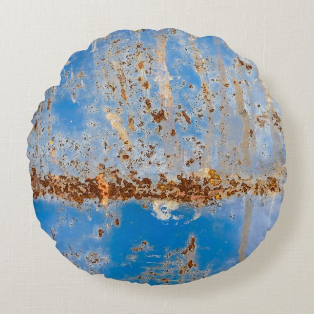 Rusty metal texture, blue scratchy decor. round cushion (Front)