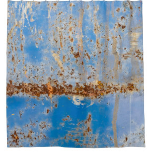 Rusty metal texture, blue scratchy decor. shower curtain