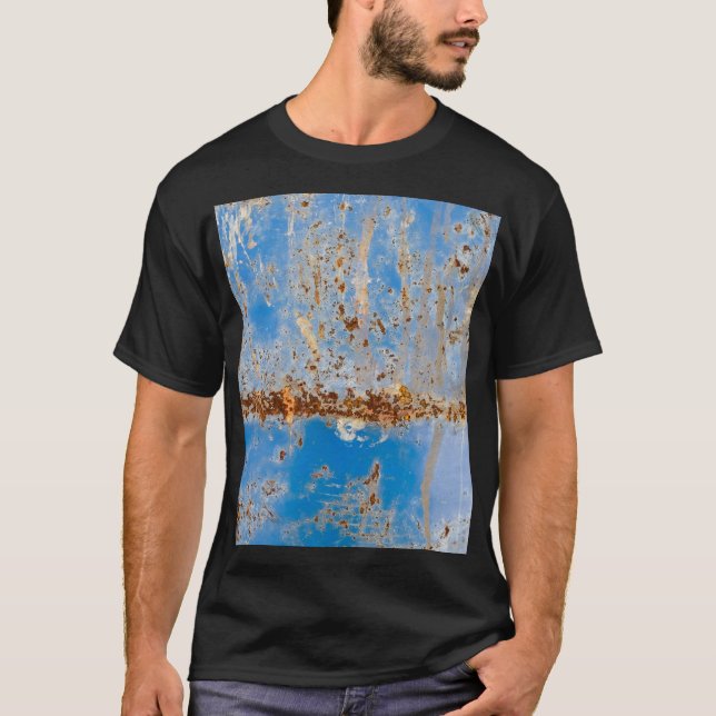 Rusty metal texture, blue scratchy decor. T-Shirt (Front)