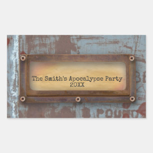 Rusty Nameplate   Grunge Steampunk Halloween Rectangular Sticker
