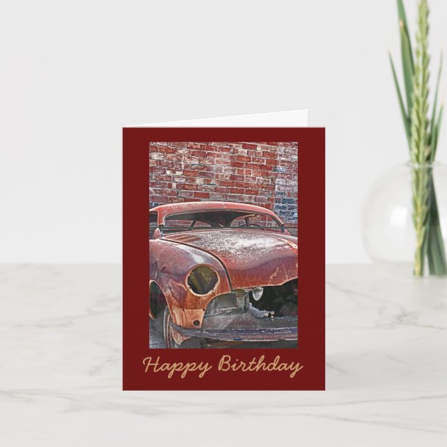 Rusty Old Car Masculine Birthday Greeting Card (Front)