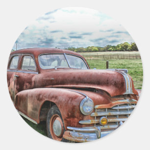Rusty Old Classic Car Vintage Automobile Classic Round Sticker