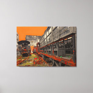Rusty old locomotives and train wagons canvas print