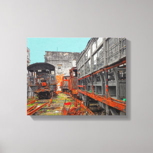 Rusty old locomotives and train wagons canvas print