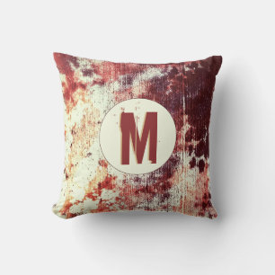 Rusty Orange and Brown Grungy Abstract Monogram Cushion