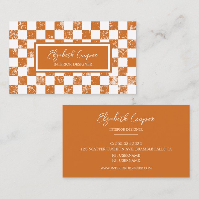 Rusty Orange Chequered  Business Card (Front/Back)