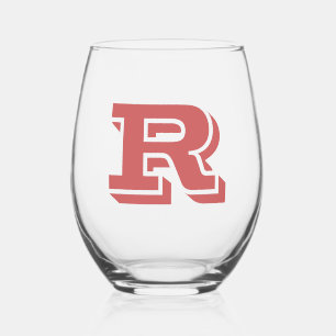 Rusty Orange Modern Large Monogram Initial Letter  Stemless Wine Glass
