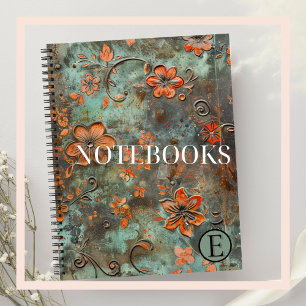 Rusty Orange Raised Floral Spiral Notebook