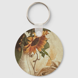 Rusty Orange Sunflowers Key Ring