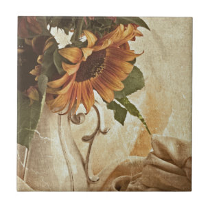 Rusty Orange Sunflowers Tile