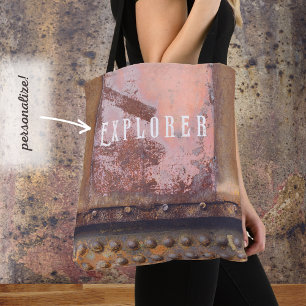 Rusty pink brown metal tote bag