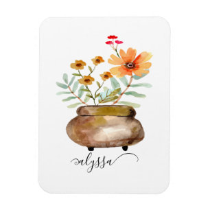 Rusty Pink Rose Flowers Trendy Script Name Magnet
