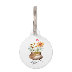 Rusty Pink Rose Flowers Trendy Script Name Pet Tag