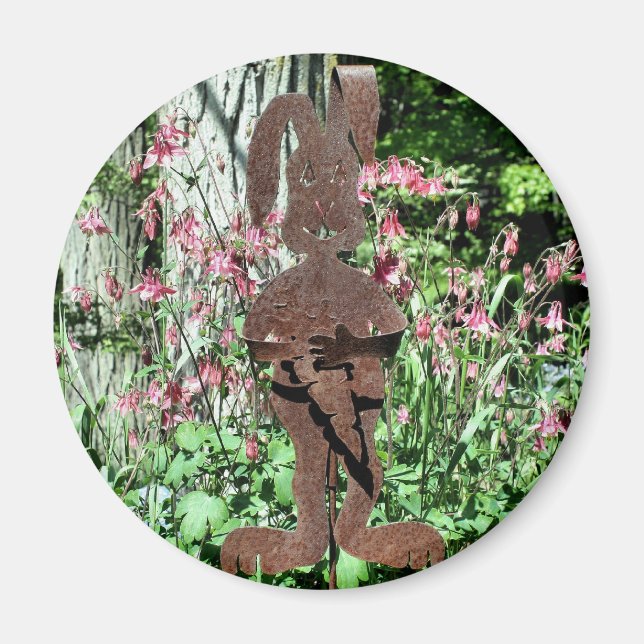 Rusty Rabbit Flower Garden Nature Magnet (Front)