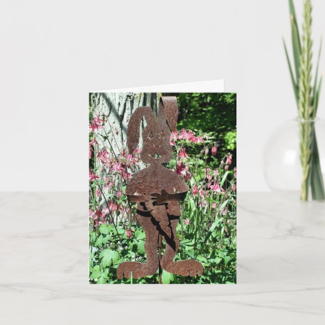 Rusty Rabbit Flower Garden  Note Card (Front)