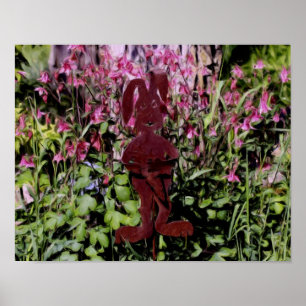Rusty Rabbit Flower Garden Oil Photo Painting Poster