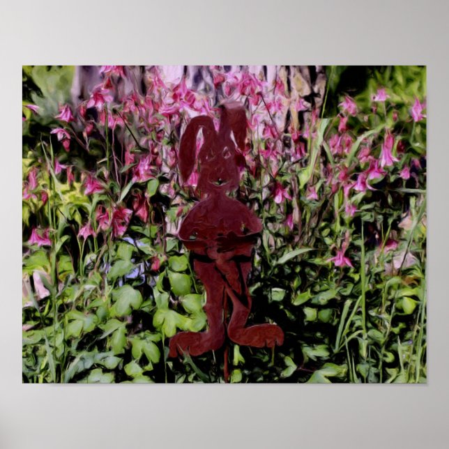 Rusty Rabbit Flower Garden Oil Photo Painting Poster (Front)