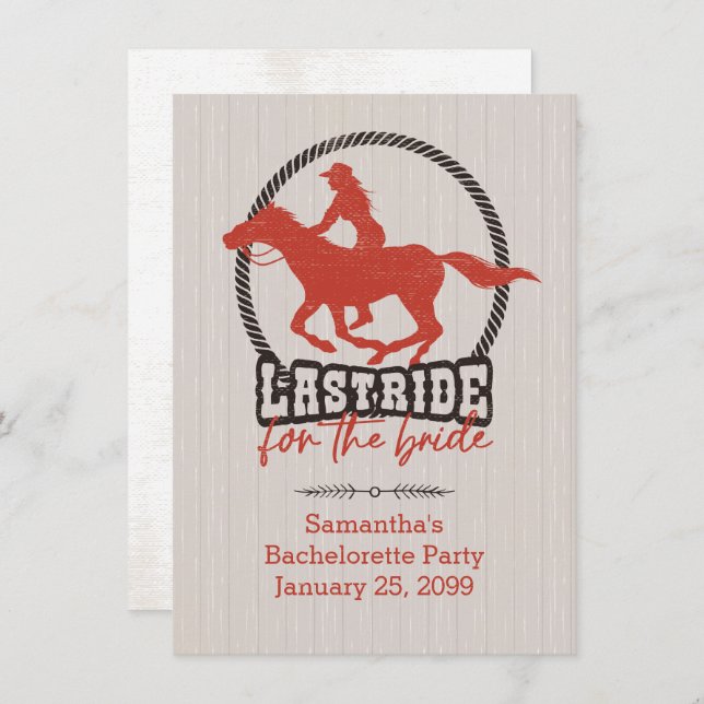 Rusty Red Last Ride For The Bride Invitation (Front/Back)