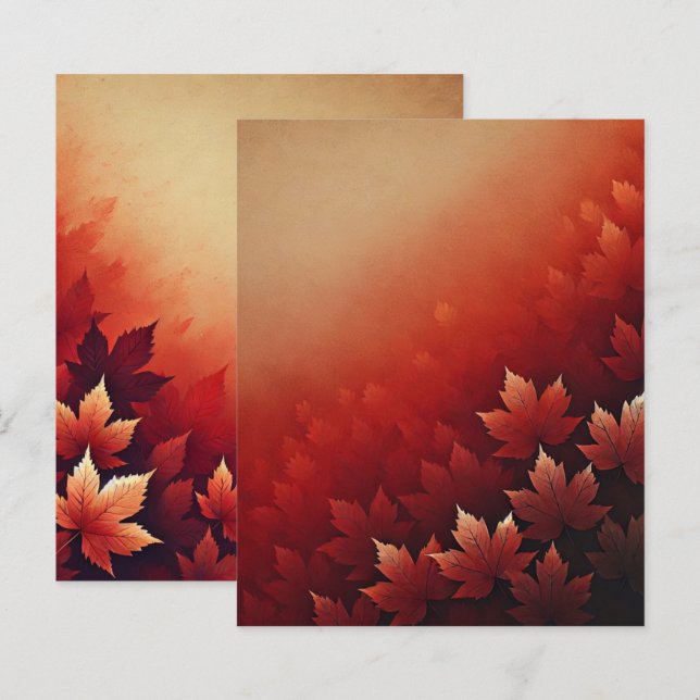 Rusty Red Maple Autumnal Ombre Scrapbook Paper (Front/Back)
