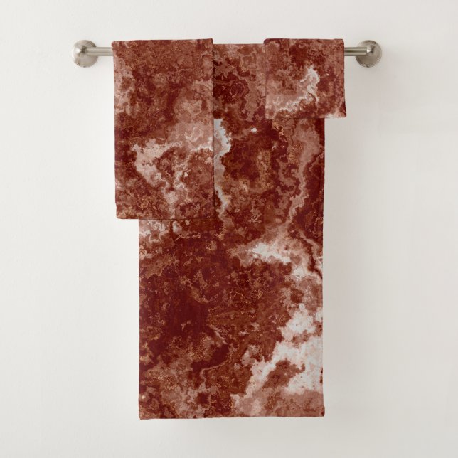 Rusty Red Marble abstract Bath Towel Set (Insitu)