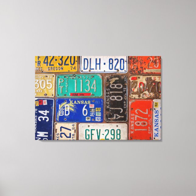 rusty retro license plate collage canvas print (Front)