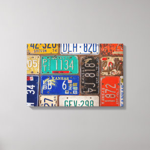 rusty retro license plate collage canvas print