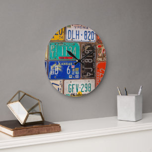 rusty retro license plate collection large clock