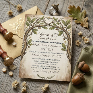Rusty Ruby Script Simple 50th Wedding Anniversary Invitation