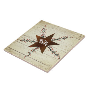 Rusty star and berries, Faith Tile