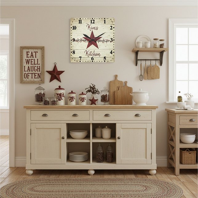 Rusty star and berries square personalised wall clock (Creator Uploaded)