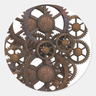 Rusty Steampunk Metal Gears Classic Round Sticker