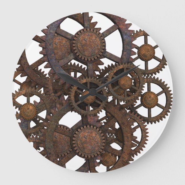 Rusty Steampunk Metal Gears Large Clock (Front)