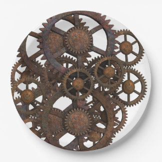 Rusty Steampunk Metal Gears Paper Plate