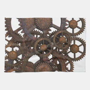 Rusty Steampunk Metal Gears Tea Towel