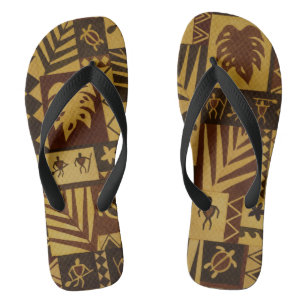 Rusty Tapa Hawaiian Petroglyph Warriors Flip Flops