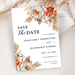 Rusty Terracotta Floral Wedding Save The Date Invitation