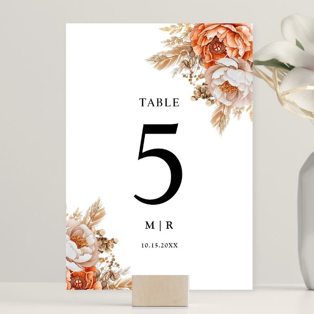 Rusty Terracotta Peony Floral Wedding Table Number (Creator Uploaded)